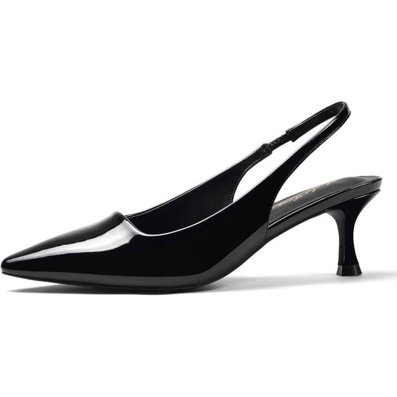 🆕Women Black Trendy Closed Toe Sling Back Kitten Heels Low Dressy Pumps - Picture 1 of 8